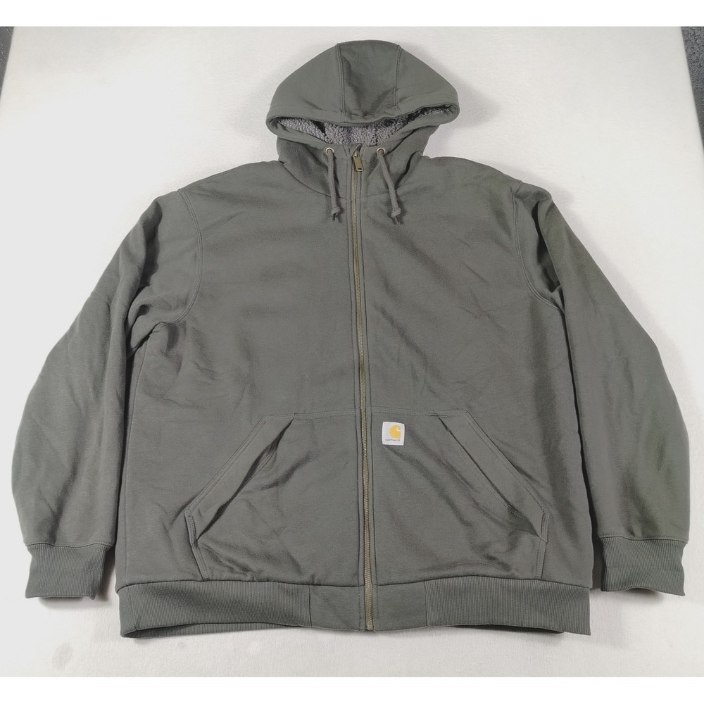 Carhartt Hoodie Sweatshirt Mens XL Green Rain Defender Full Zip Sherpa Fleece